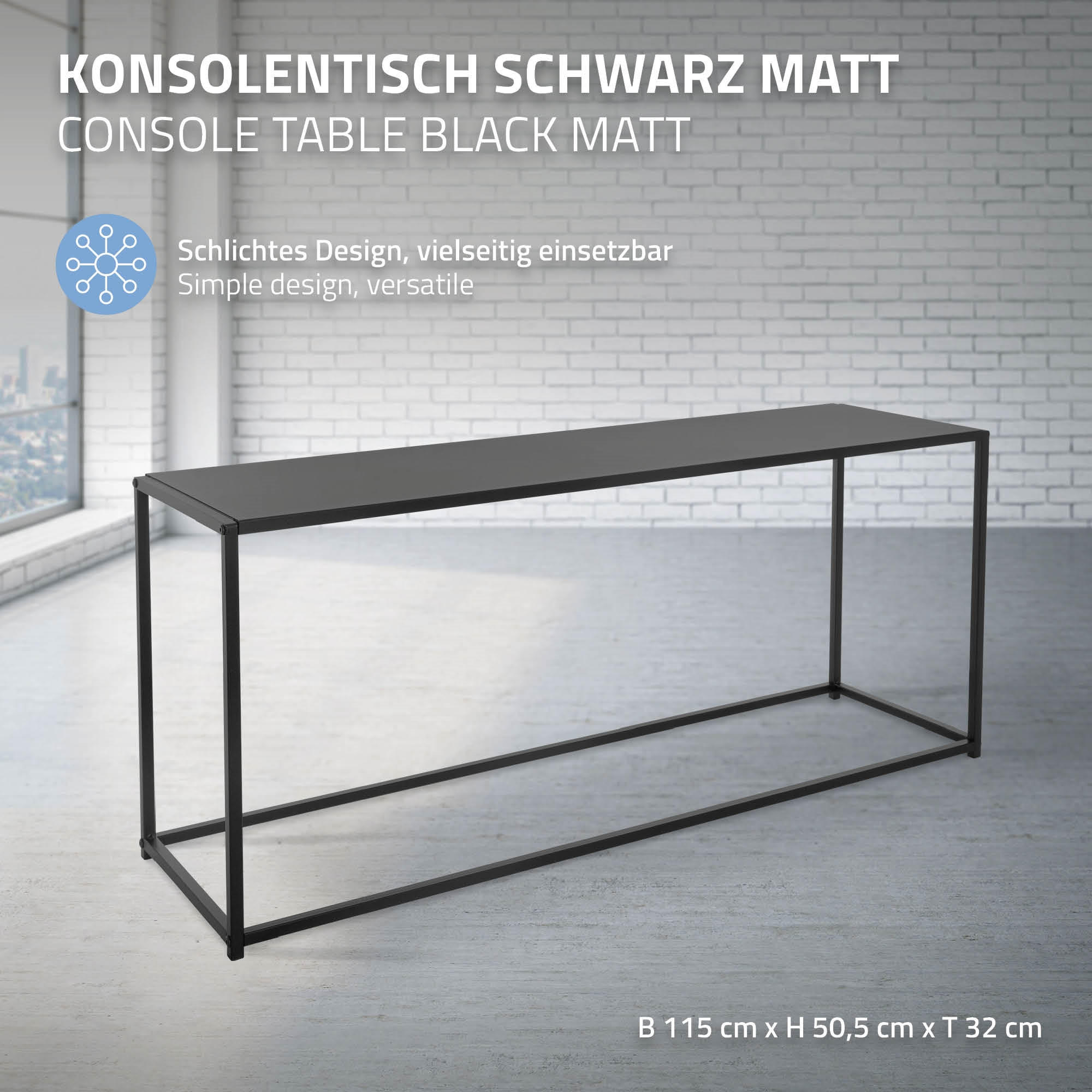 COUCHTISCH rechteckig Schwarz 115/32/50,5 cm - Schwarz, Metall (50.5/32/115cm) - ML-DESIGN