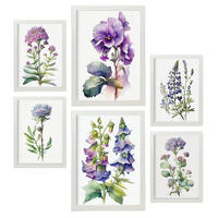 POSTER Set Mit 6 Violett Vollfarbige Natur Und Botanikdrucke Mit Blumenmotiven Auf Reinweißen Hintergründen Innenarchitektur A3 & A4 Weißer Rahmen - Weiß, Papier (29/3cm) - Nacnic
