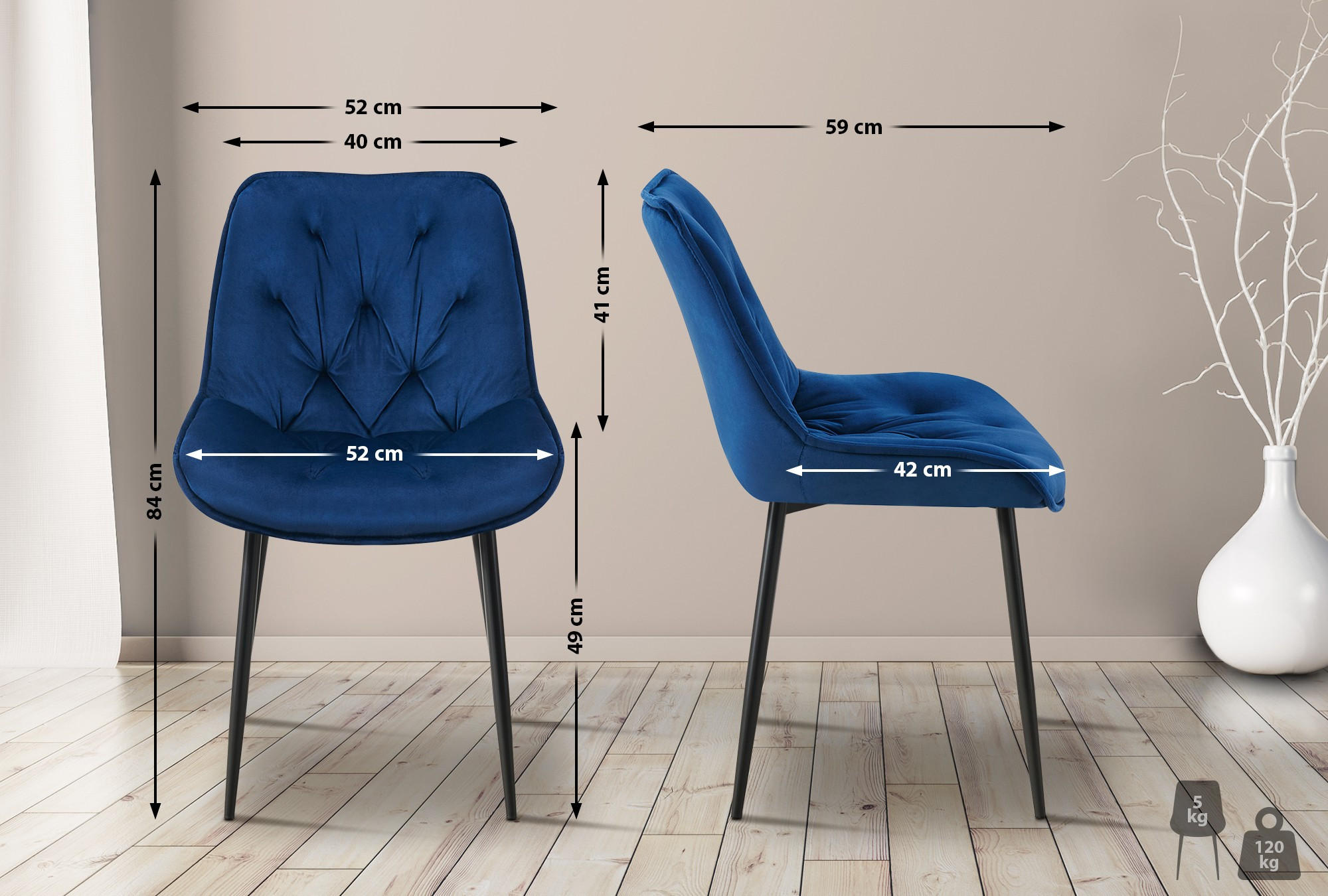 Thumbnail - CLP Stuhl, Blau, Textil, 52x84x59 cm, Esszimmer, Stühle, Esszimmerstühle, Vierfußstühle