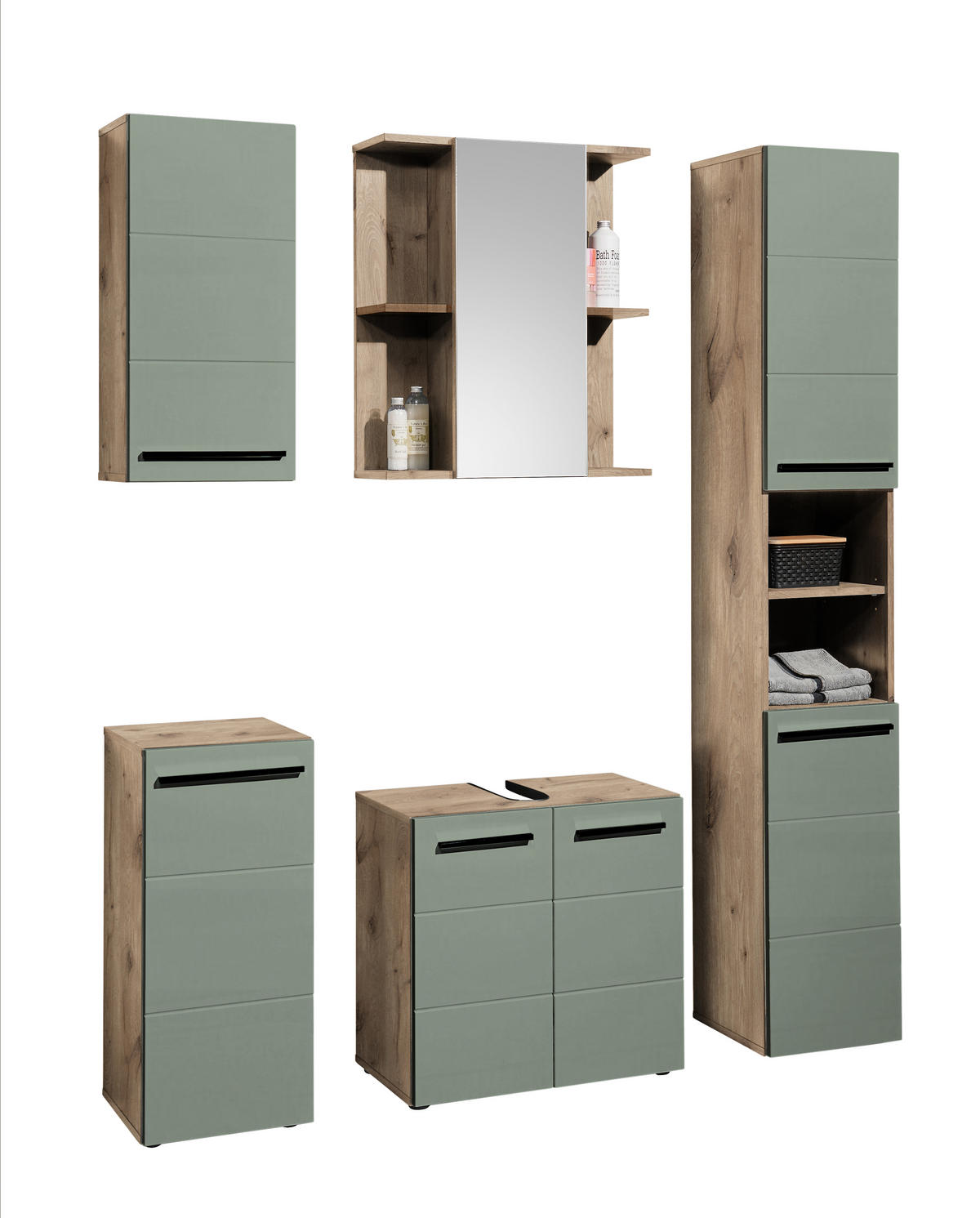 BADMÖBEL 5-teilig Schilfgrün - Grün, Holz/Kunststoff (188/190/31cm) - moebel dich auf