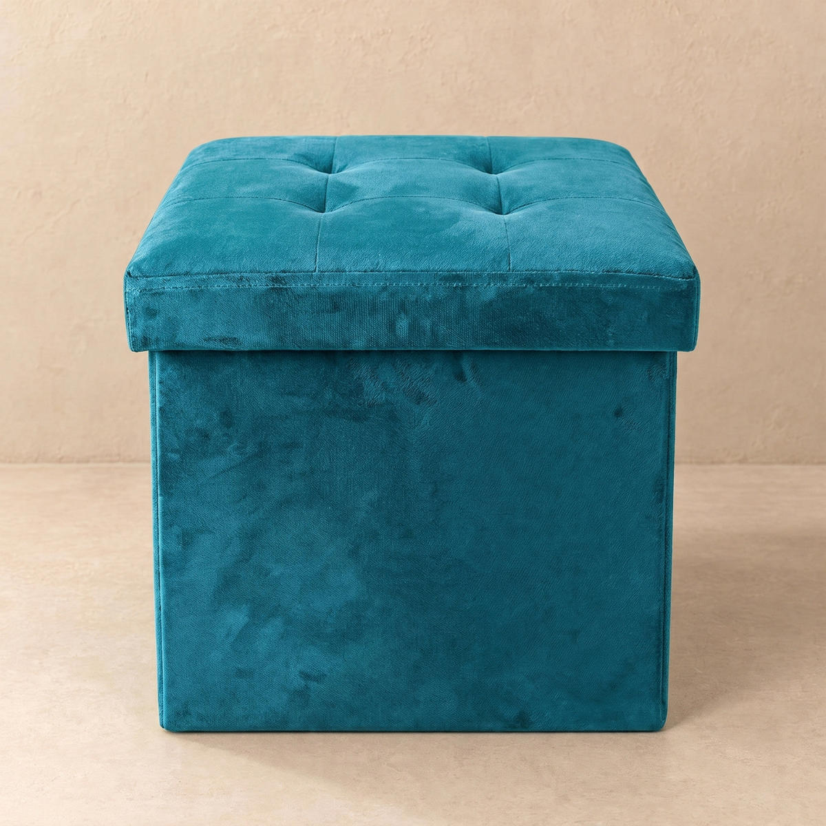 SAMT-POUF mit Stauraum 38/38/38 cm - Blau, Textil (38/38/38cm) - SCENA LIVING