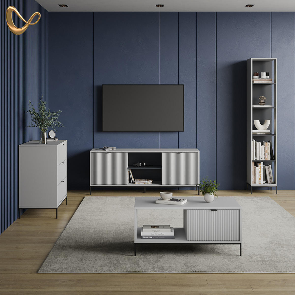 KOMMODE Aterno Grau 42 x 81.2 cm mit 3 Schubladen - Grau, Holzwerkstoff (42/81.2/80cm) - Livinity®
