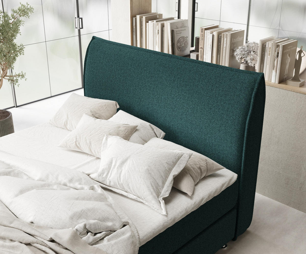 BOXSPRINGBETT Chermin Grün 160/200 cm mit Latex-Topper - Silberfarben/Grün, Holz/Holzwerkstoff (160/200cm) - Maison de Reve
