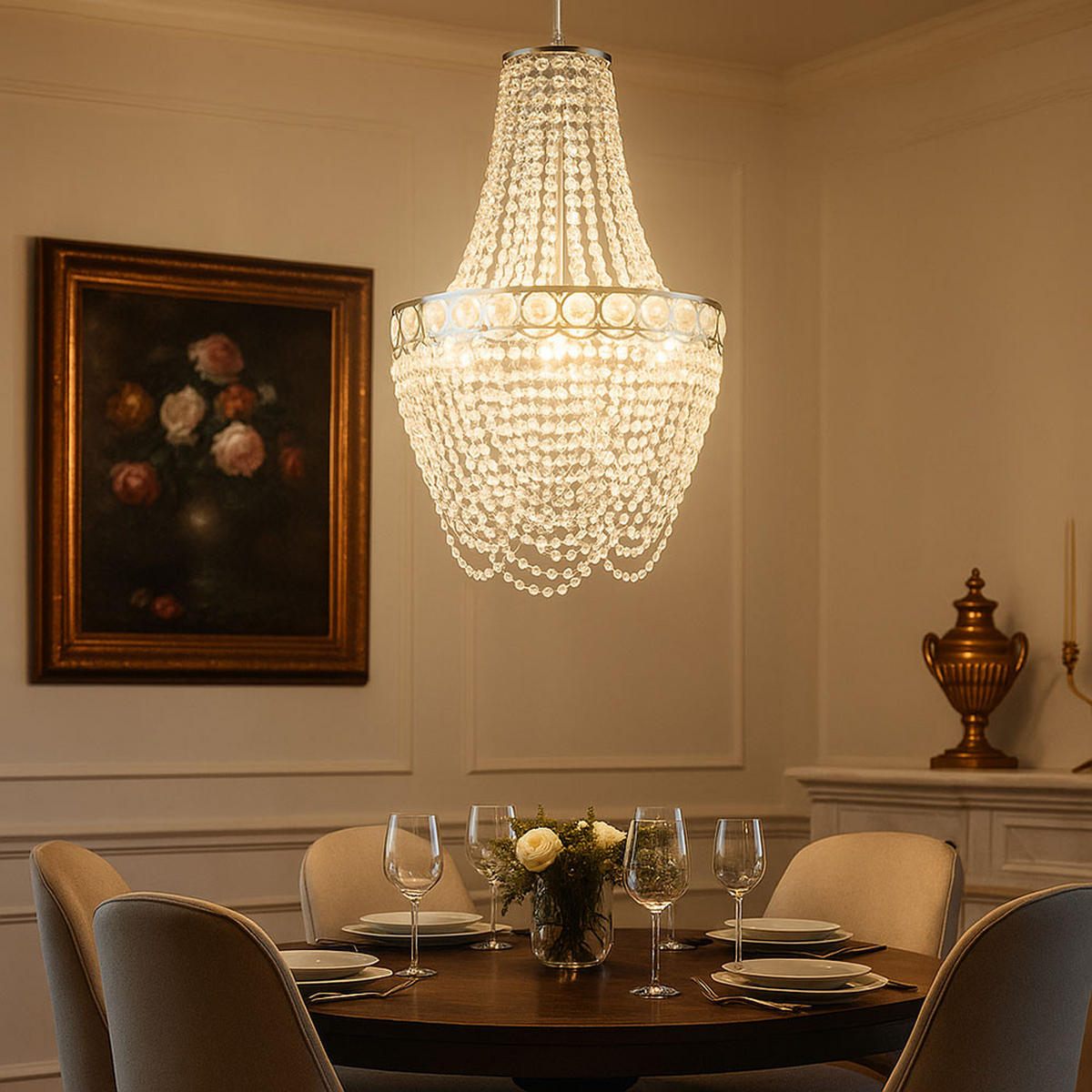 KRONLEUCHTER Kristallbehang Klar verchromt D38cm - Klar, Metall (38/38/150cm) - Globo Lighting