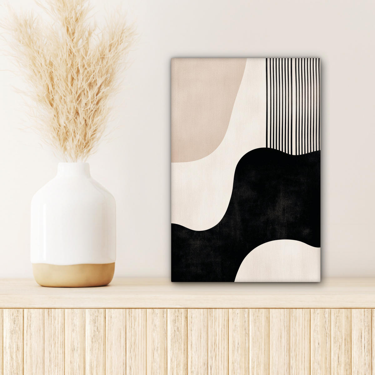 LEINWANDBILD Abstrakt - Japandi - Beige - Modern 20x30 cm - Schwarz, Textil (20/30cm) - MuchoWow