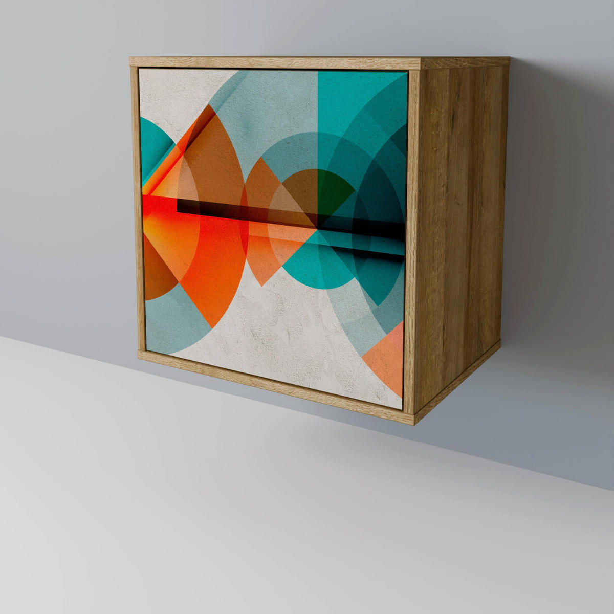 SIDEBOARD CIRCULAR RHAPSODY, Eichefarben, 57,5x42x67,5 cm, Schwarze Metall-Rahmenfüße - Eichefarben/Multicolor, Holzwerkstoff/Metall (57.5/67.5/42cm) - SpaceRebels