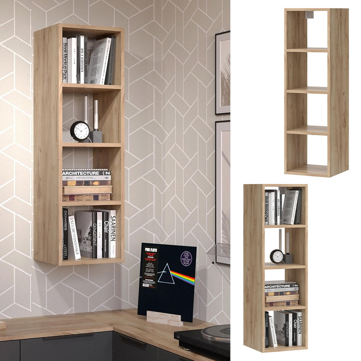 WANDREGAL Wido Anthrazit 30 x 100 cm mit 4 offene Ablagen - Anthrazit/Sonoma Eiche, Holzwerkstoff (30/100/30cm) - Vicco
