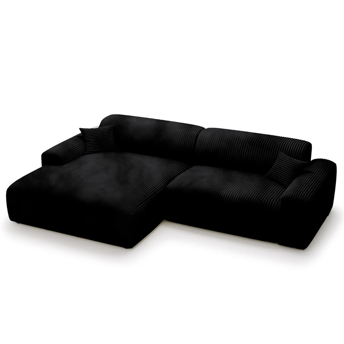 ECKSOFA mit Longchair - Cord - Schwarz, Kunststoff/Textil (284/178cm) - home24