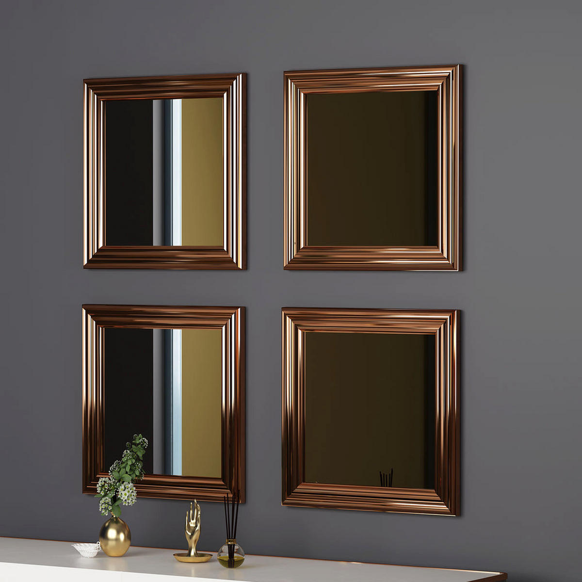 SPIEGEL Loza 4er 40x40cm Bronze - Bronzefarben, Kunststoff (40/40/2.4cm) - moebel17