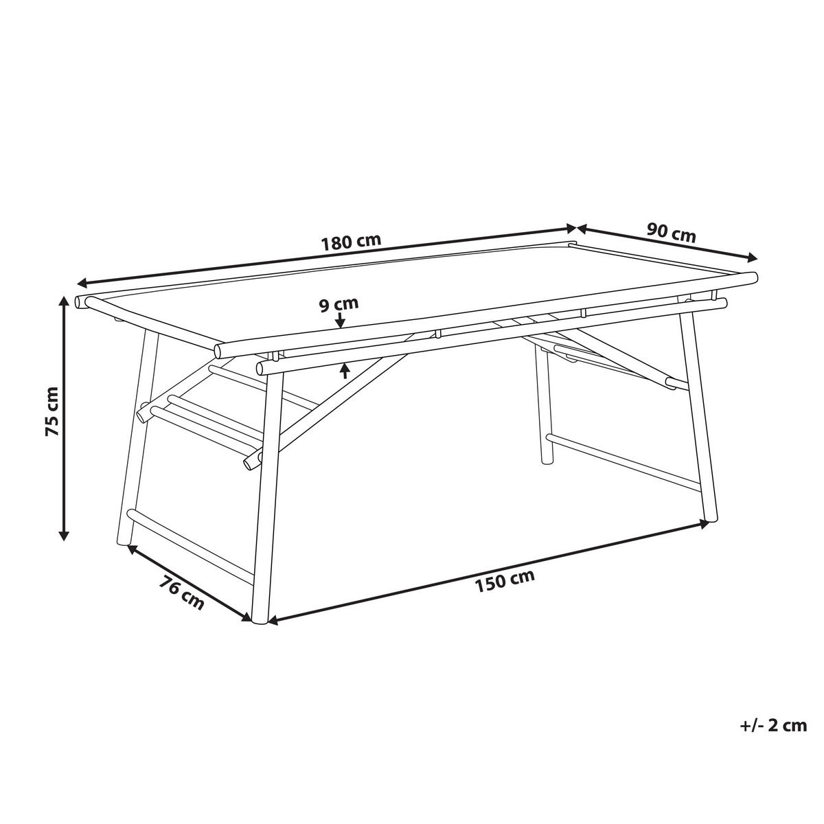 GARTENTISCH 180/90 cm Massivholz Heller Holzfarbton Tindari - Hellbraun, Holz (180/90/75cm) - Beliani