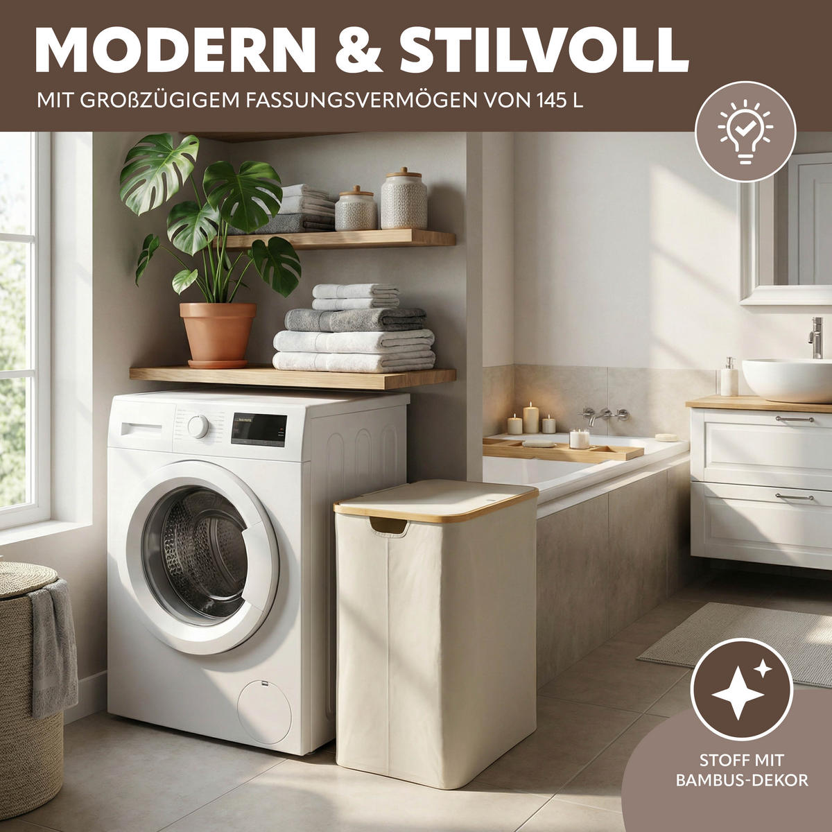 WÄSCHESAMMLER 145 Liter, beige - Beige, Textil (57.5/68/37.5cm) - bremermann