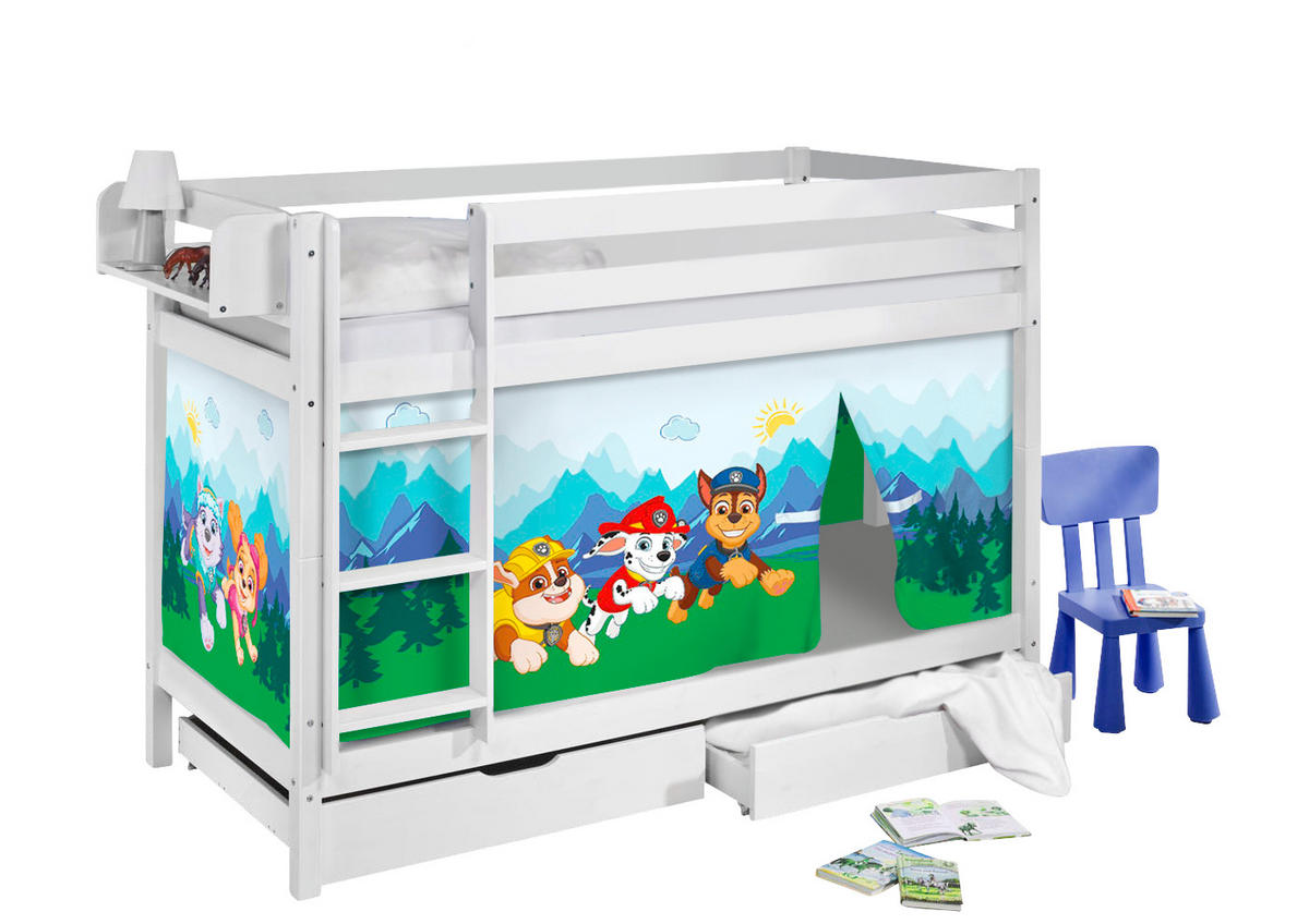 ETAGENBETT JELLE 90x200 cm Paw Patrol blau inkl. Vorhang und 2 Lattenrosten - Weiß, Holz - Lilokids