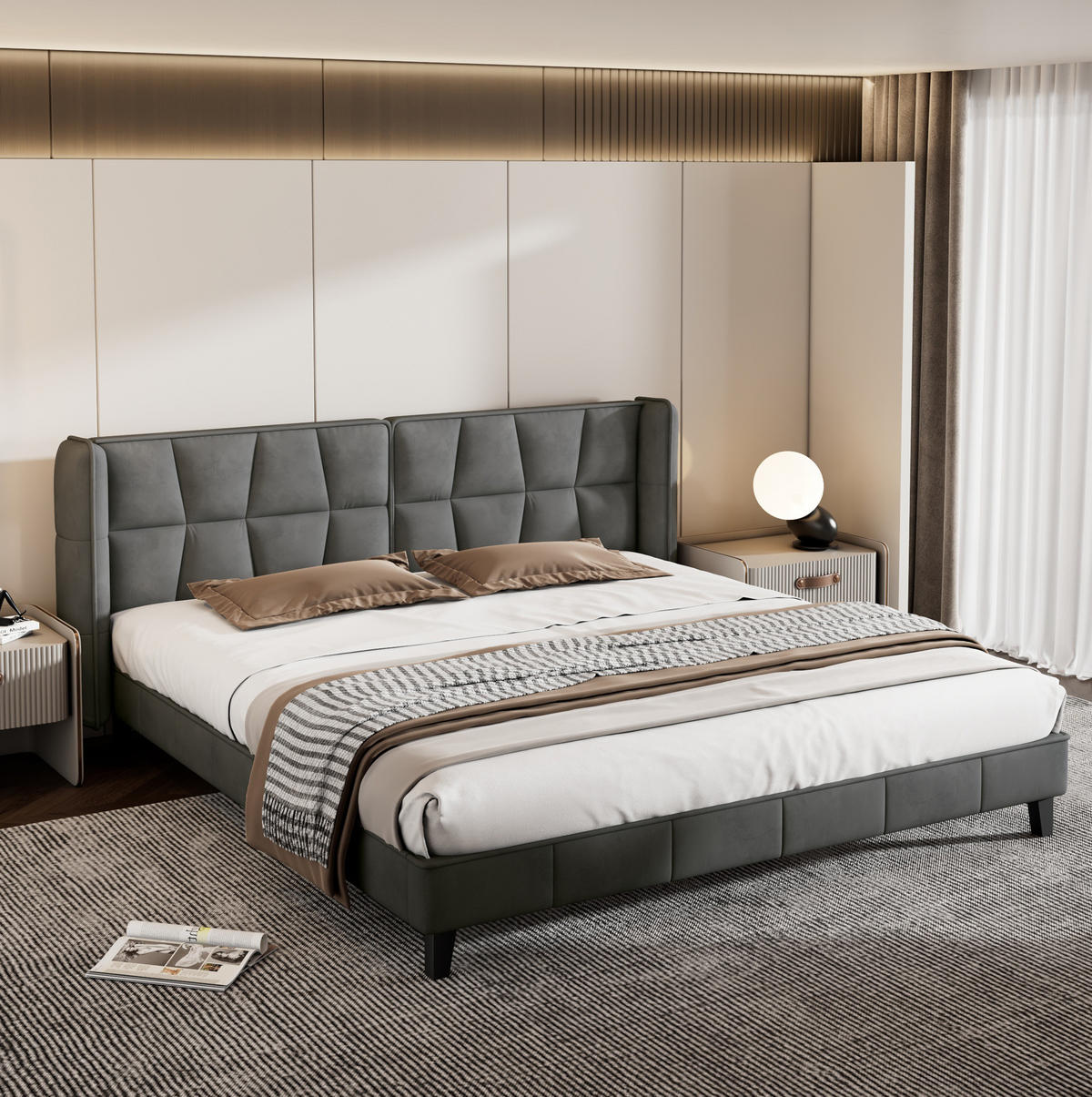 POLSTERBETT mit Kopfteil 180x200 cm Samt Grau - Grau, Metall (180/200cm) - Meubliv