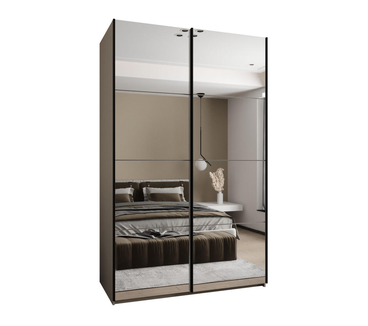 SCHWEBETÜRENSCHRANK 245,5/150/64 2-türig - Kaschmir/Schwarz, Holz/Metall (150/245/64cm) - Abiks Möbel