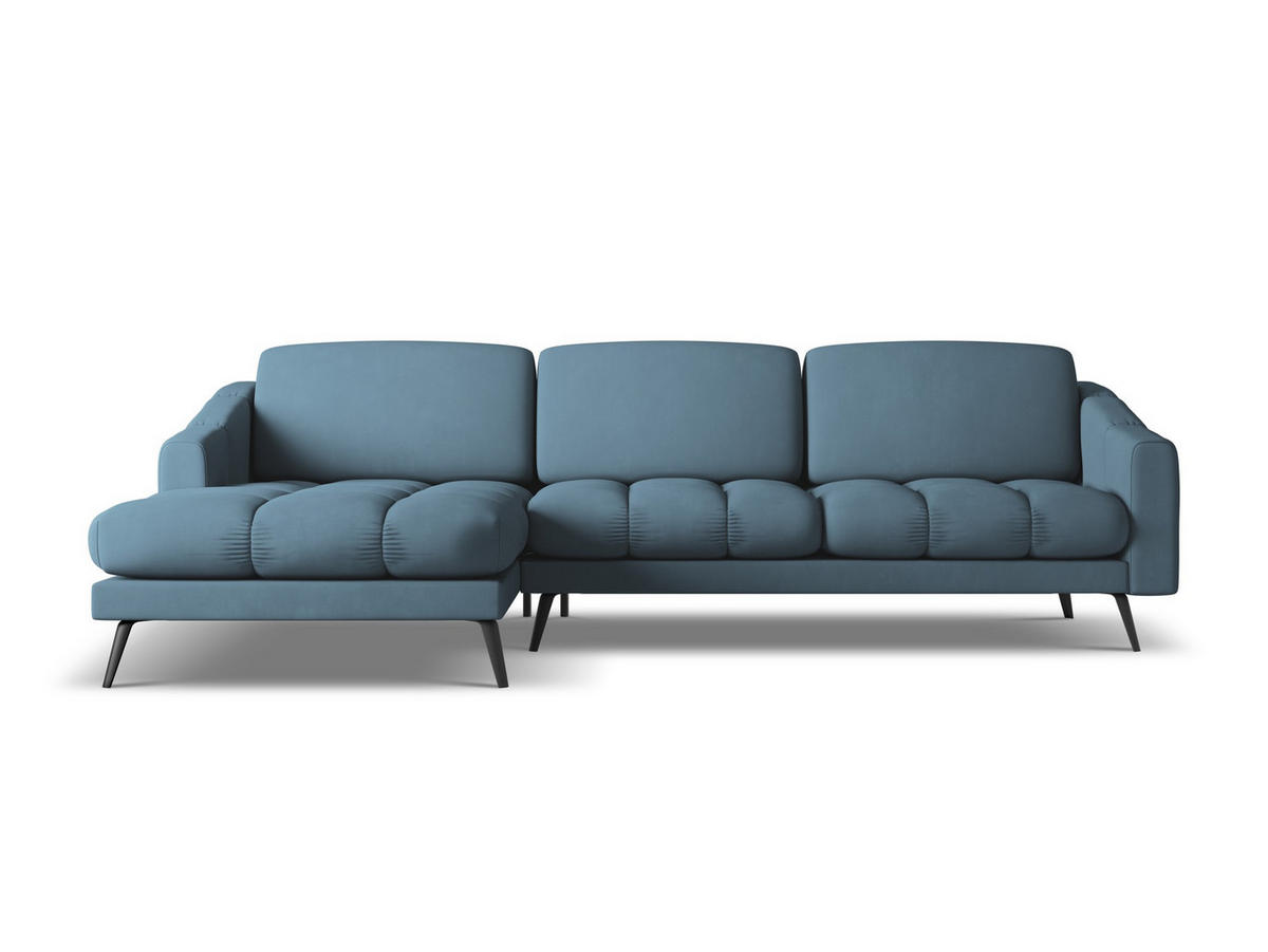 ECKSOFA Links Chenille Stoff Blau - Blau/Blaugrau, Textil/Metall (160/264cm) - Makamii