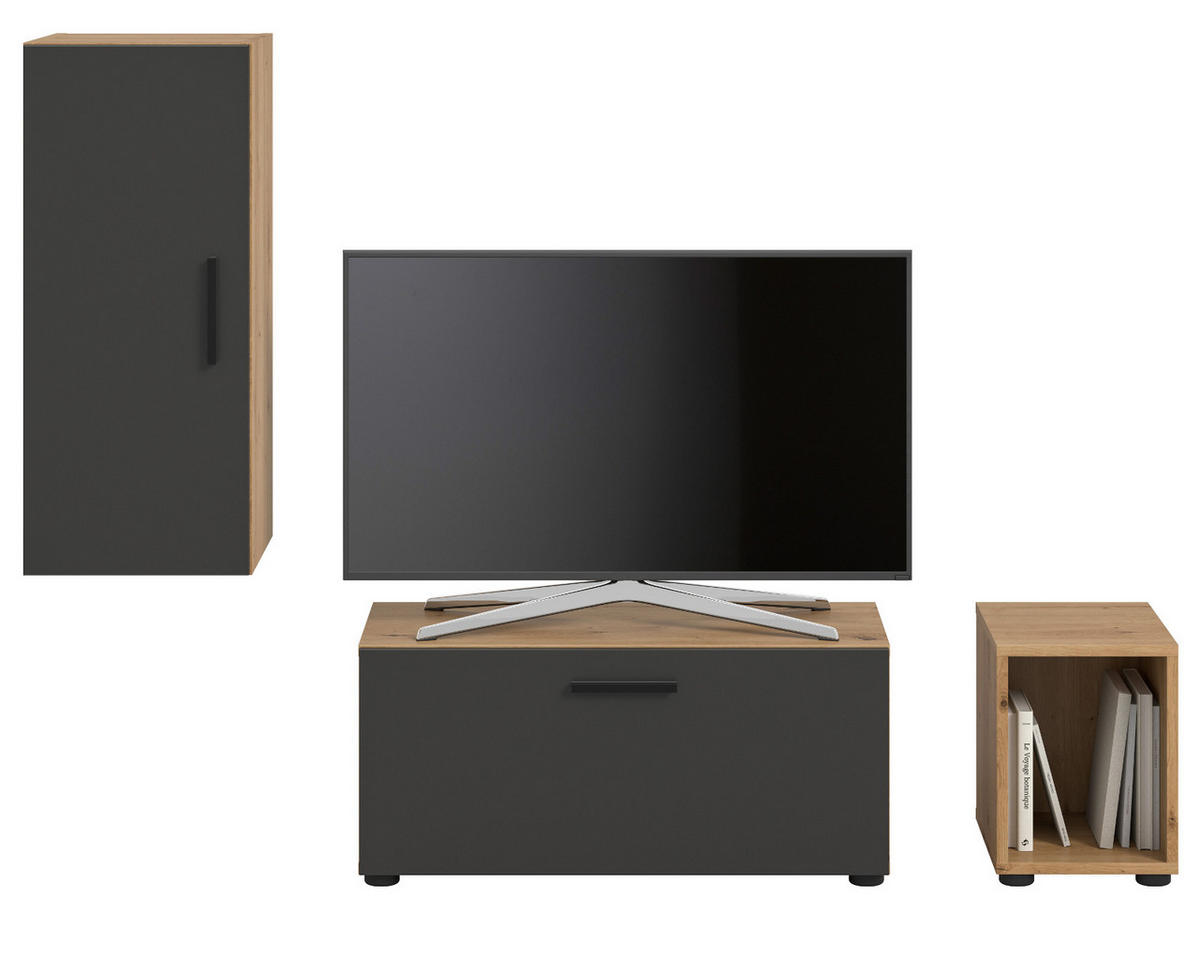 TV-LOWBOARD grau, Eiche Artisan 176 cm, TV Unterteil hängend / stehend - Schwarz/Eiche Artisan, Holzwerkstoff/Kunststoff (176/32/34cm) - Inn.Furn