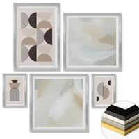 WANDBILDER 5er Set - 50x50 cm & 20x30 cm & 40x60 cm Silberner Rahmen - Abstrakte geometrische Muster - Silberfarben, Kunststoff (40/60cm) - ArtPrintCave