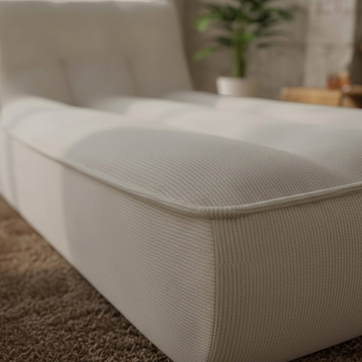 CHAISELONGUE, Ekru - Weiß, Textil (165/70/80cm) - Oviala