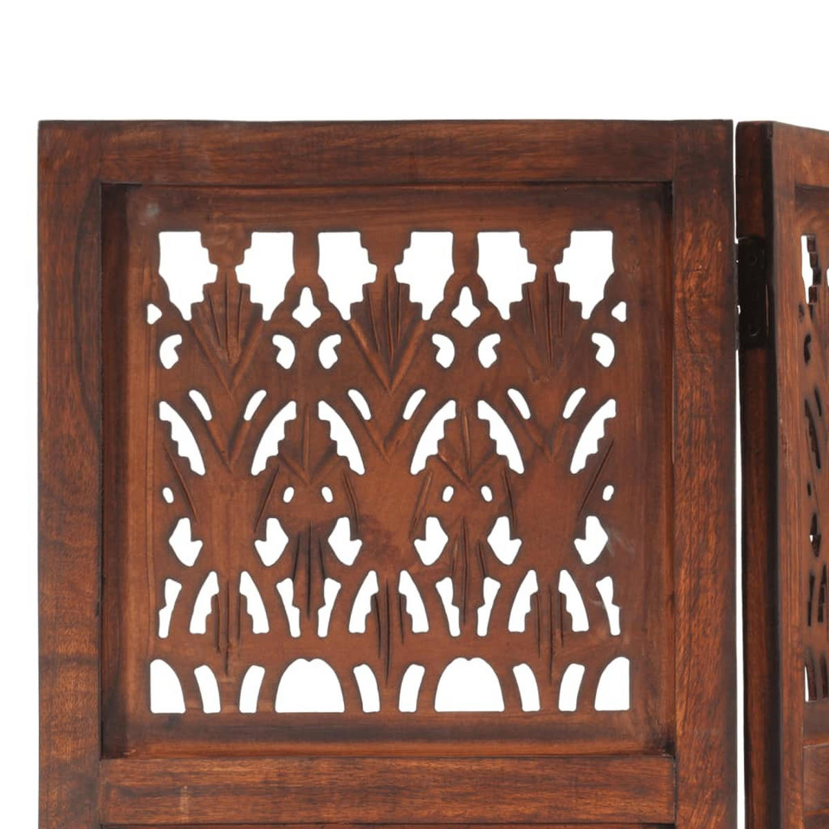 5-TLG. Raumteiler Handgeschnitzt Braun 200×165 cm Mangoholz - Grau, Holz (200/165/200cm) - furnicato