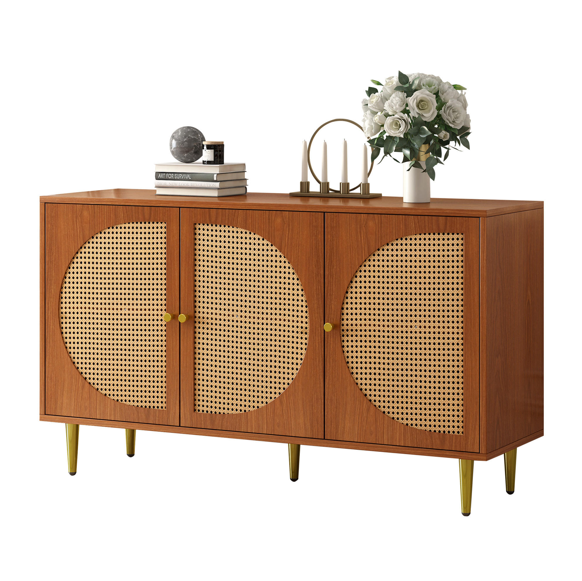 SIDEBOARD 129.8/40/76 cm Walnuss aus Spanplatte mit Rattan-Webung - Walnussfarben, Holzwerkstoff (40/76/129.8cm) - OKMYHOME