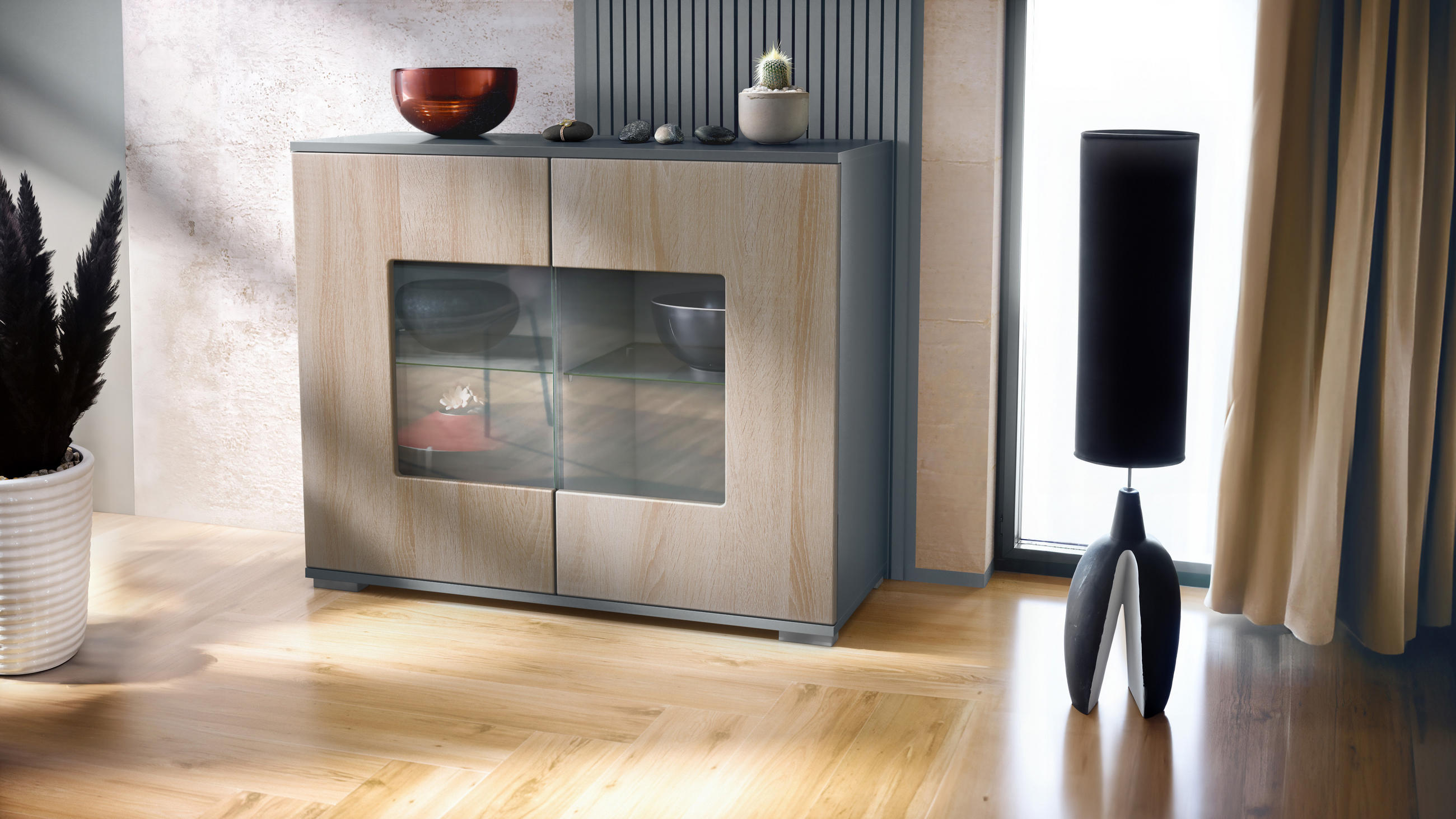 KOMMODE Grömitz Eiche sägerau - Eiche San Remo, Holzwerkstoff (92.5/75.5/35cm) - Vladon