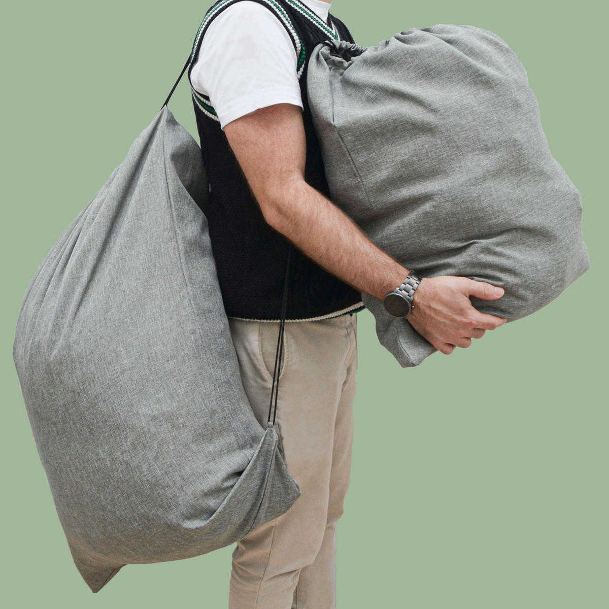 WÄSCHESACK 2er Set 70/90 cm & 60/70 cm Hellgrau - Grau, Kunststoff (70/90/70cm) - Dunedesign