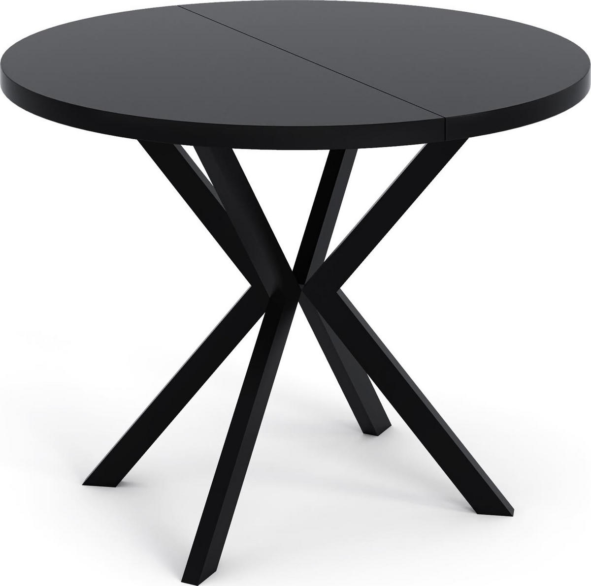 ESSTISCH Valeo runder ausziehbarer, Schwarz 100-180/100/76 cm - Schwarz, Holzwerkstoff/Metall (100/100/76cm) - WFL GROUP