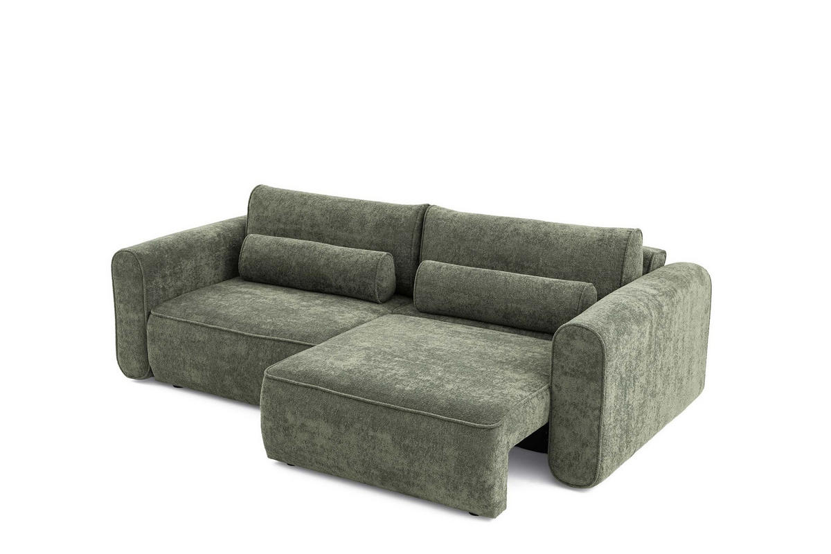 ECKSOFA MOTION mit Schlaffunktion 130x200 Webstoff Grün - Schwarz/Grün, Holz/Textil (250/120cm) - Muffo