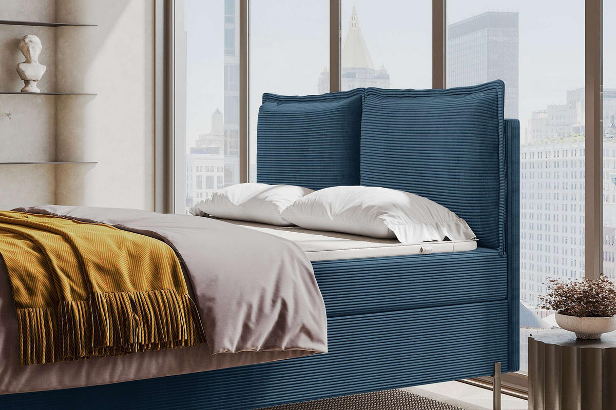 BOXSPRINGBETT VERO Cordstoff Blau 160/200 cm - Blau/Schwarz, Holzwerkstoff/Textil (160/200cm) - 99rooms