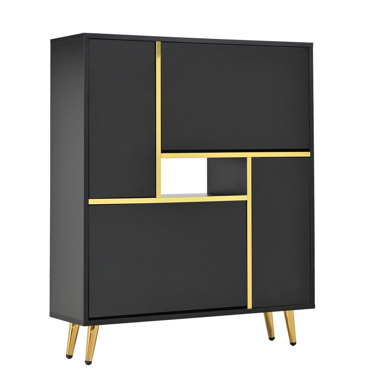 SCHUHSCHRANK mit LED-Licht 80 x 25 x 96 cm Schwarz Hochglanzfront - Schwarz, Holzwerkstoff (25/96/80cm) - Beauniv