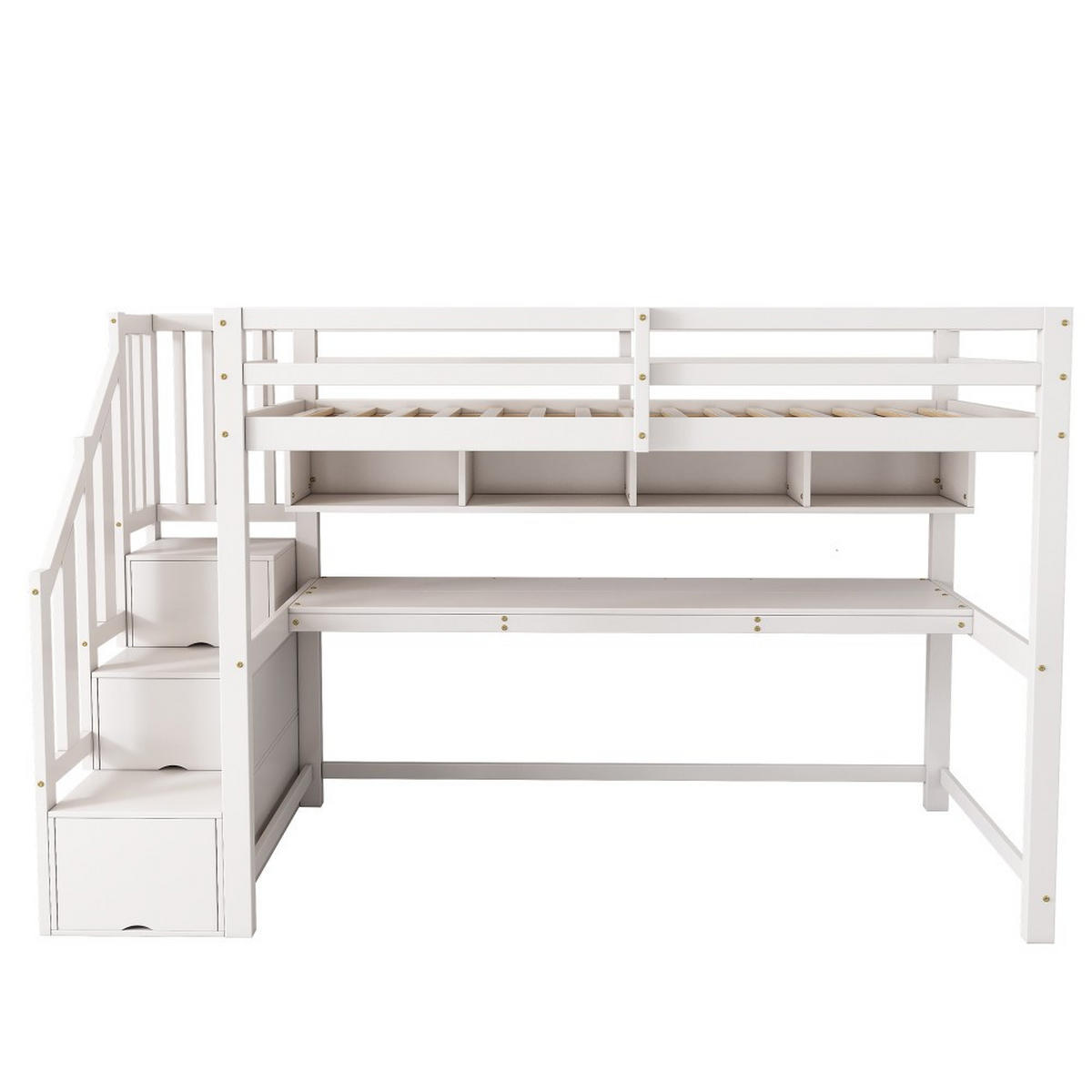 HOCHBETT 90x200cm mit großen Schreibtisch in weiß - Weiß, Holz (90/200cm) - KOMHTOM