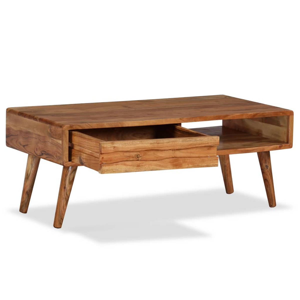 COUCHTISCH mit Schublade Massivholz Geschnitzt 100x50x40 cm - Braun, Holzwerkstoff (100/50/40cm) - furnicato