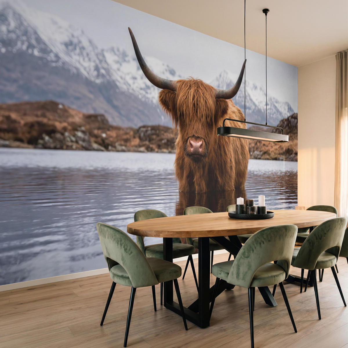 TAPETE - Schottischer Hochländer - Braun - Wasser - 450x240 cm - Braun, Papier (450/240cm) - OnlyWow