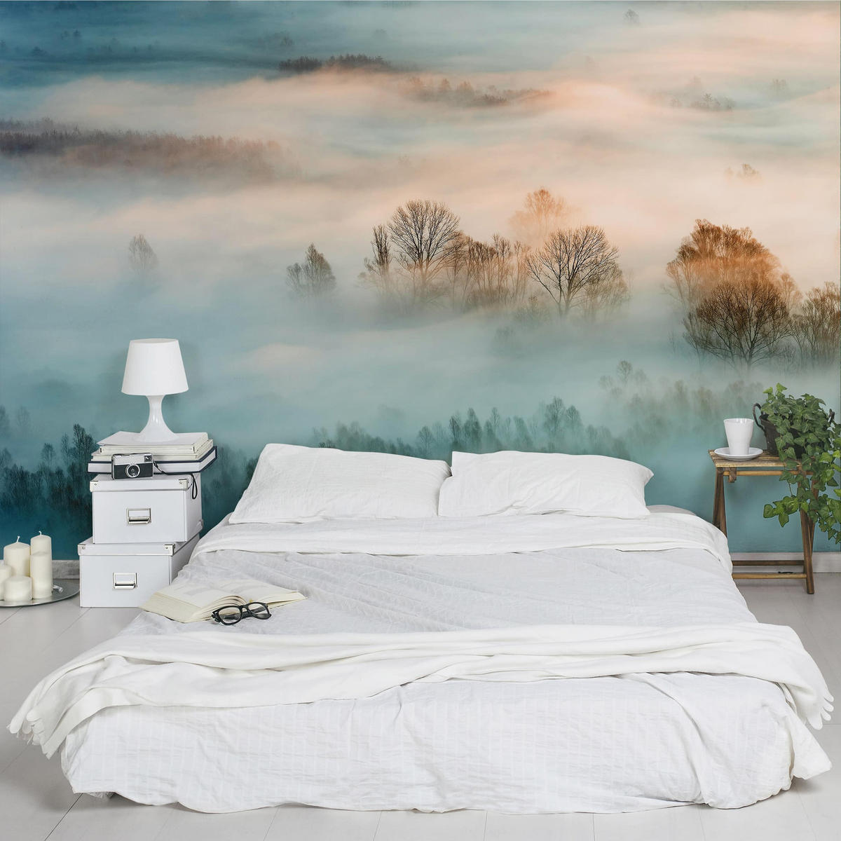 FOTOTAPETE Nebel bei Sonnenaufgang 336/225 cm - Eichefarben, Papier (336/225cm) - Bilderwelten