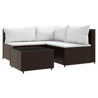 LOUNGEGARNITUR mit Cremeweiß Auflagen und 50 cm Couchtisch, aus Poly Rattan und Glas, Braun, 4-teiliges Set - Braun, Kunststoff - vidaXL