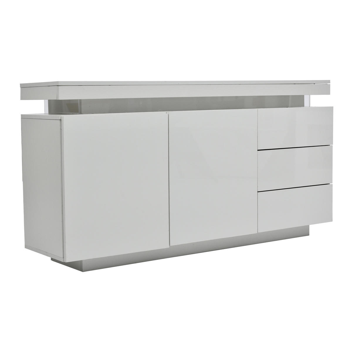 SIDEBOARD 140/35/72,5 cm in Weiß mit LED-Beleuchtung und 3 Schubladen - Weiß, Holzwerkstoff (140/72.5/35cm) - Flora Grace
