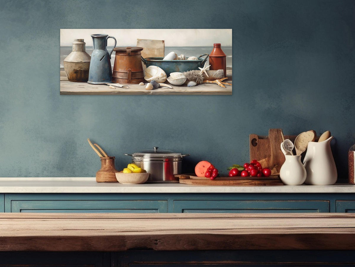 GLASBILD 80x30 cm Küche Vintage maritim - Beige, Glas (80/30cm) - artissimo