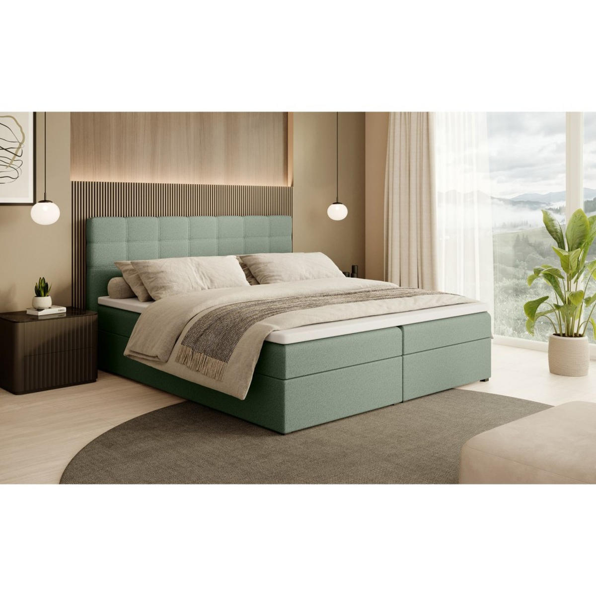 POLSTERBETT Topiq I 184/203/103 grün, Bouclé-Stoff - Grün, Holzwerkstoff (180/200cm) - Beautysofa