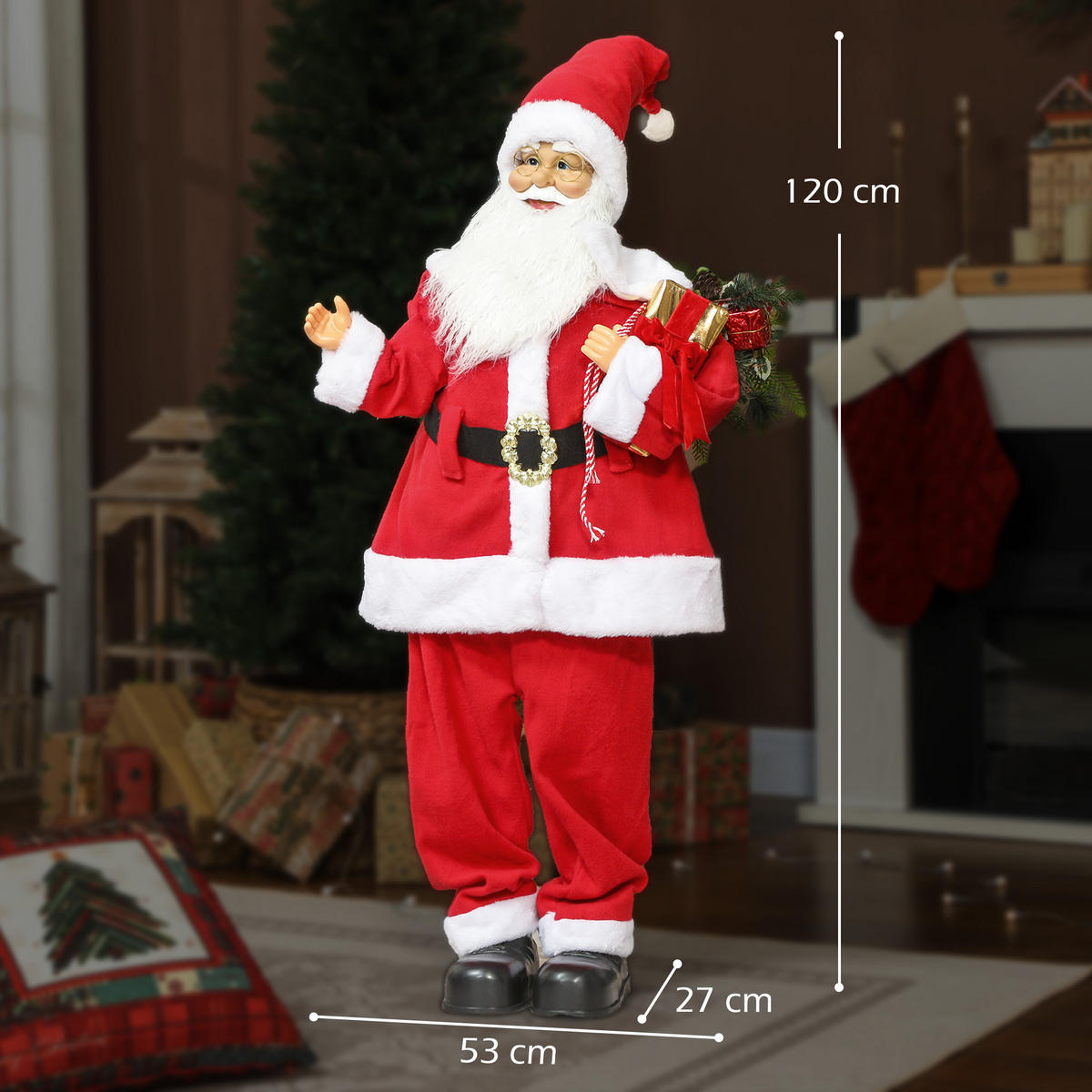 WEIHNACHTSMANNFIGUR Rot 27.0/53.0/120.0 cm - Rot, Textil (27/120/53cm)