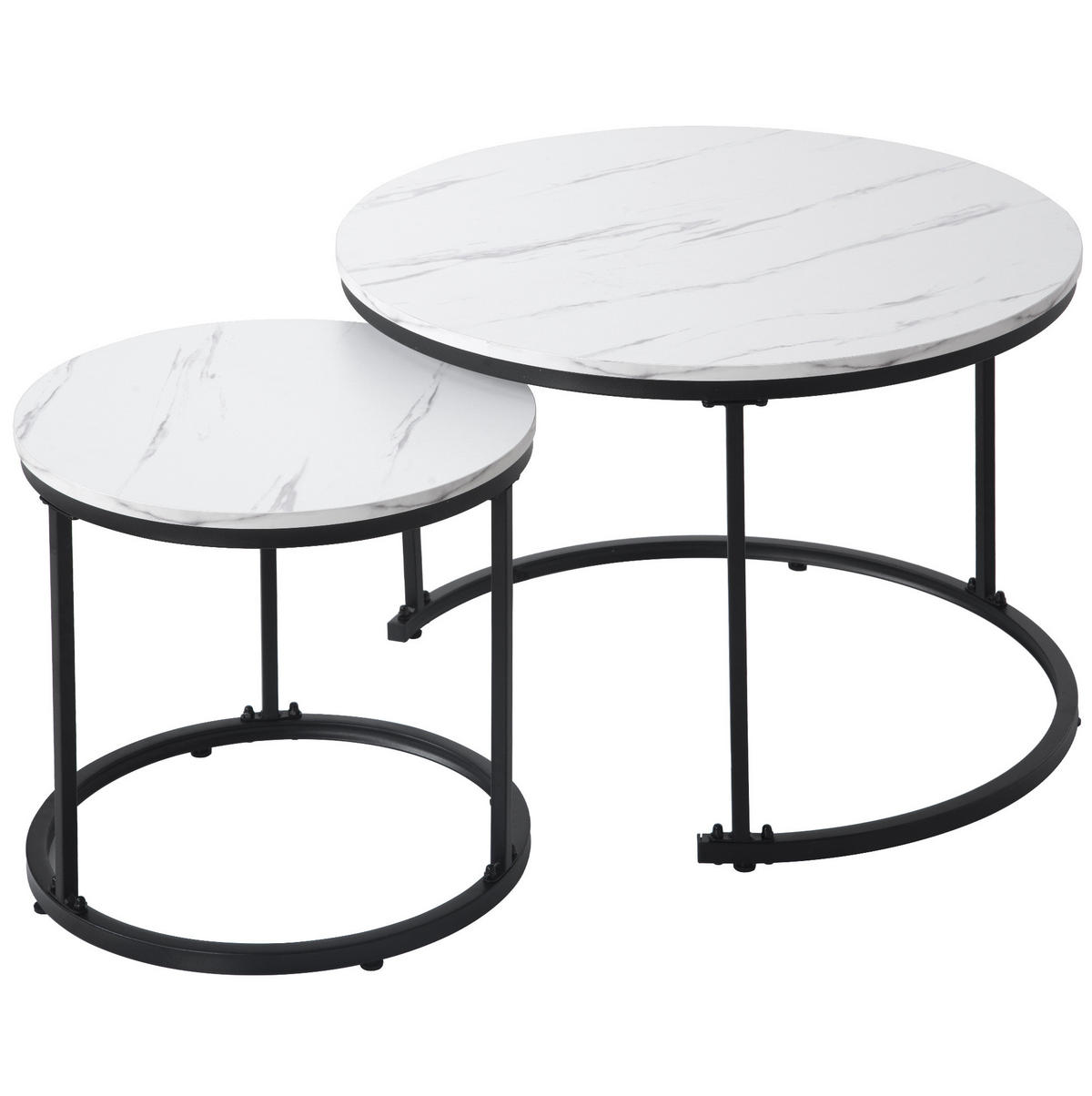 COUCHTISCH-SET aus MDF 71x71x50 cm in Marmoroptik, 2-teilig mit Metallgestell - Weiß, Holzwerkstoff (71/71/50cm) - IVMEU