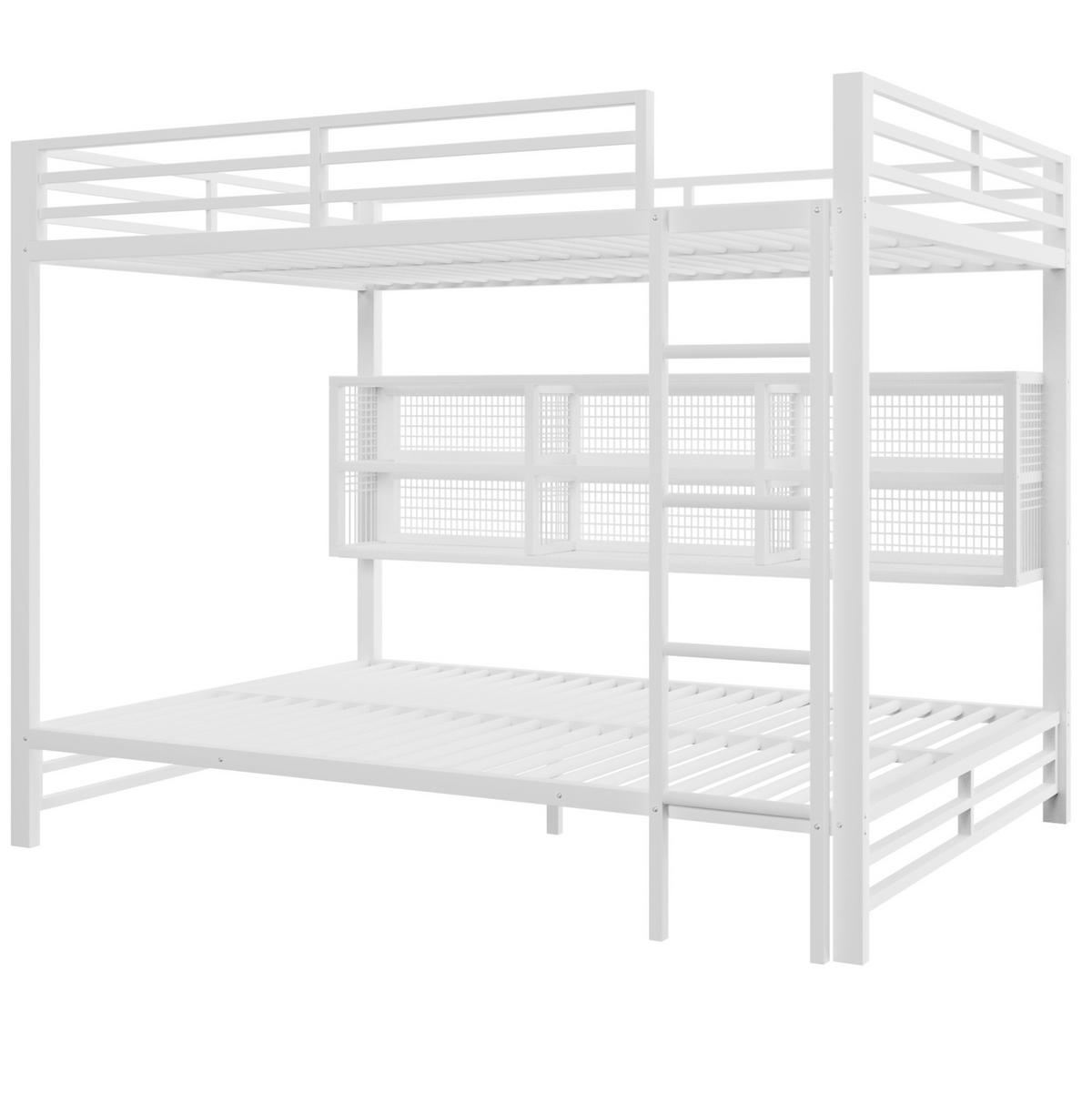 ETAGENBETT 140/200 cm in Weiß aus Metall mit 6 Stauraumschränken und LED - Weiß, Metall (140/200cm) - Flora Grace