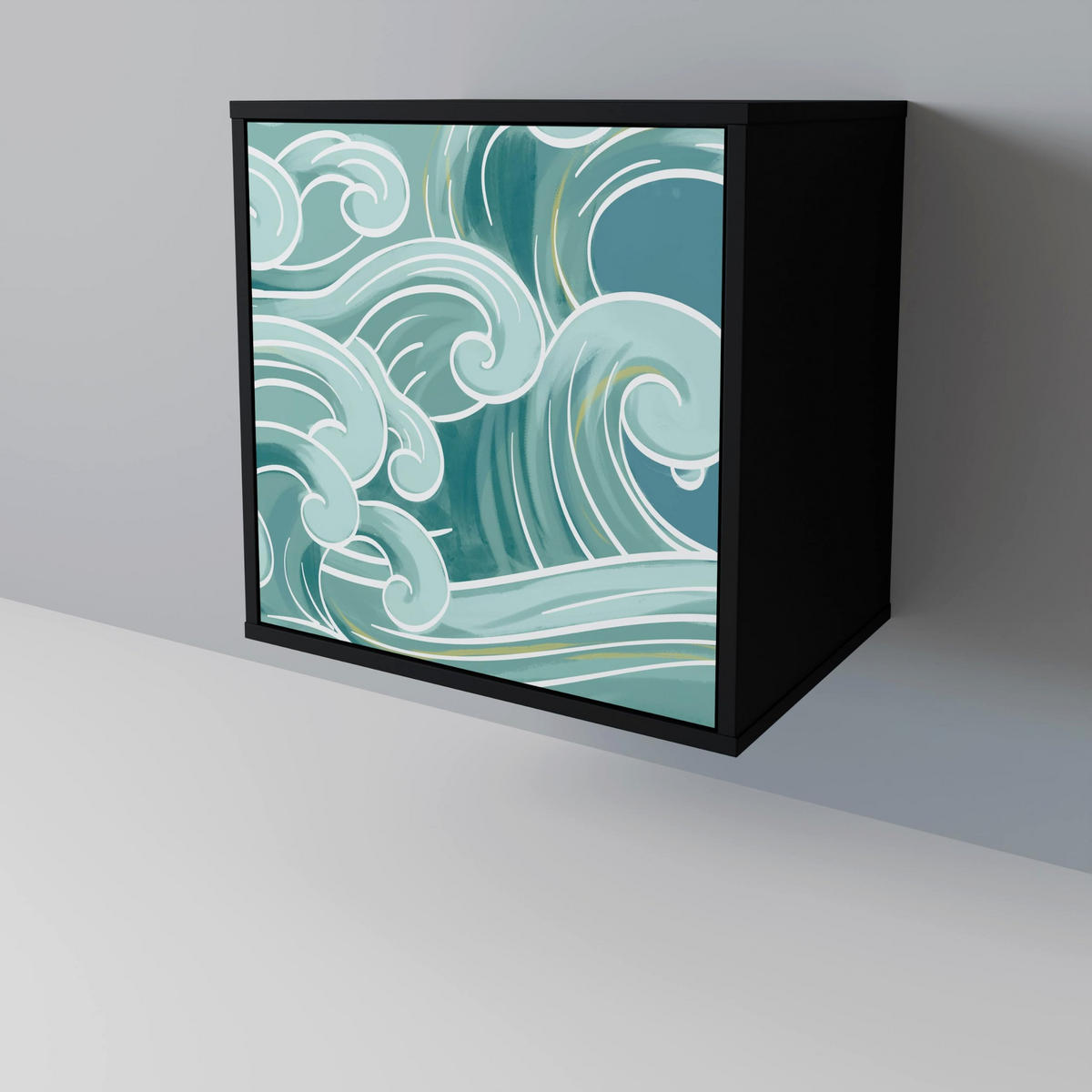 SIDEBOARD ASIAN SWAY, Schwarz, 57,5x42x72,5 cm, Schwarze Metallfüße - Multicolor/Schwarz, Holzwerkstoff/Metall (57.5/72.5/42cm) - SpaceRebels