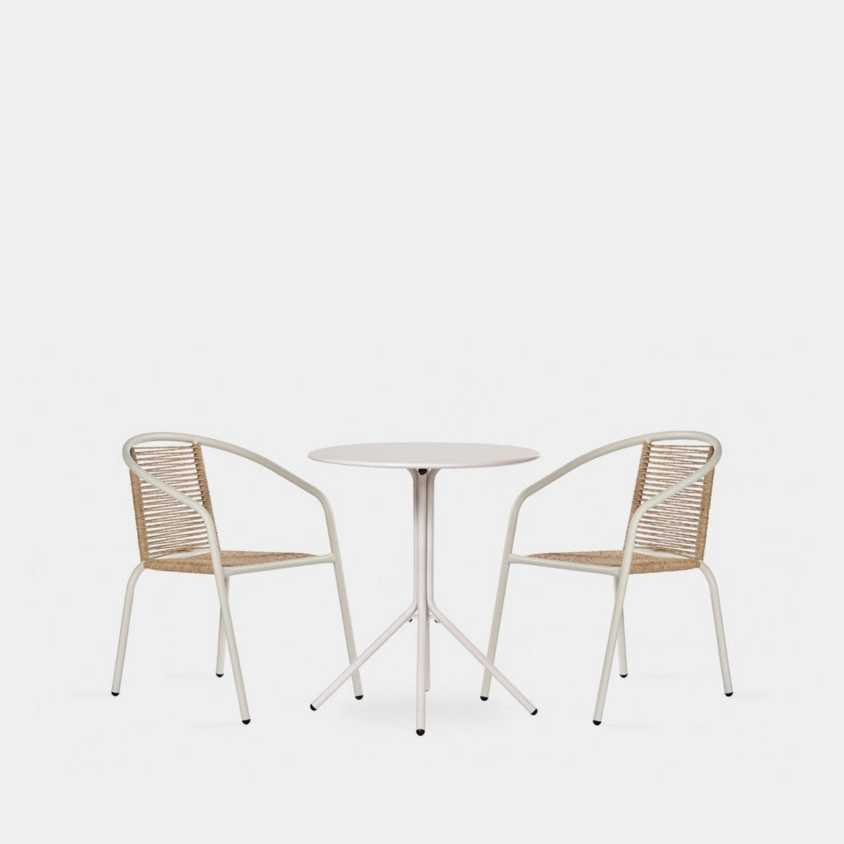 GARTEN-SET mit Tisch und 2 stapelbaren Stühlen in Beige Sakda - Beige, Metall - Klast Home