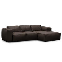 3-SITZER ECKSOFA mit Longchair - Dunkelbraun/Schwarz, Leder (251/173cm) - home24