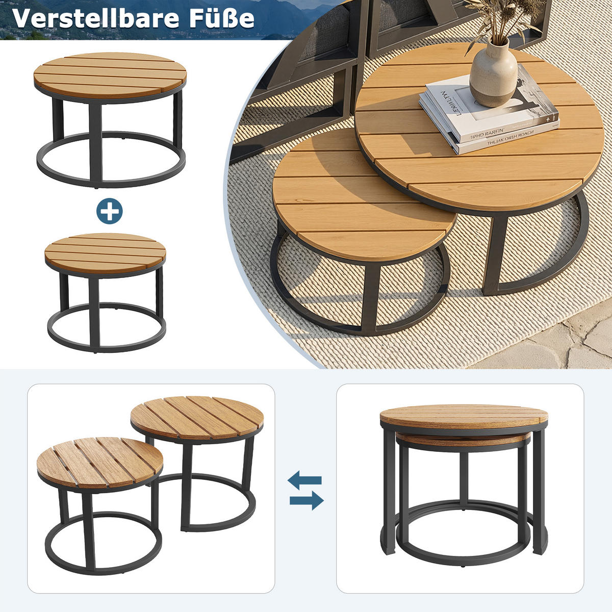 LOUNGESITZSET, 2er-Set, Verstellbare Füße, Metallbasis, Grau - Grau, Metall - FLIEKS