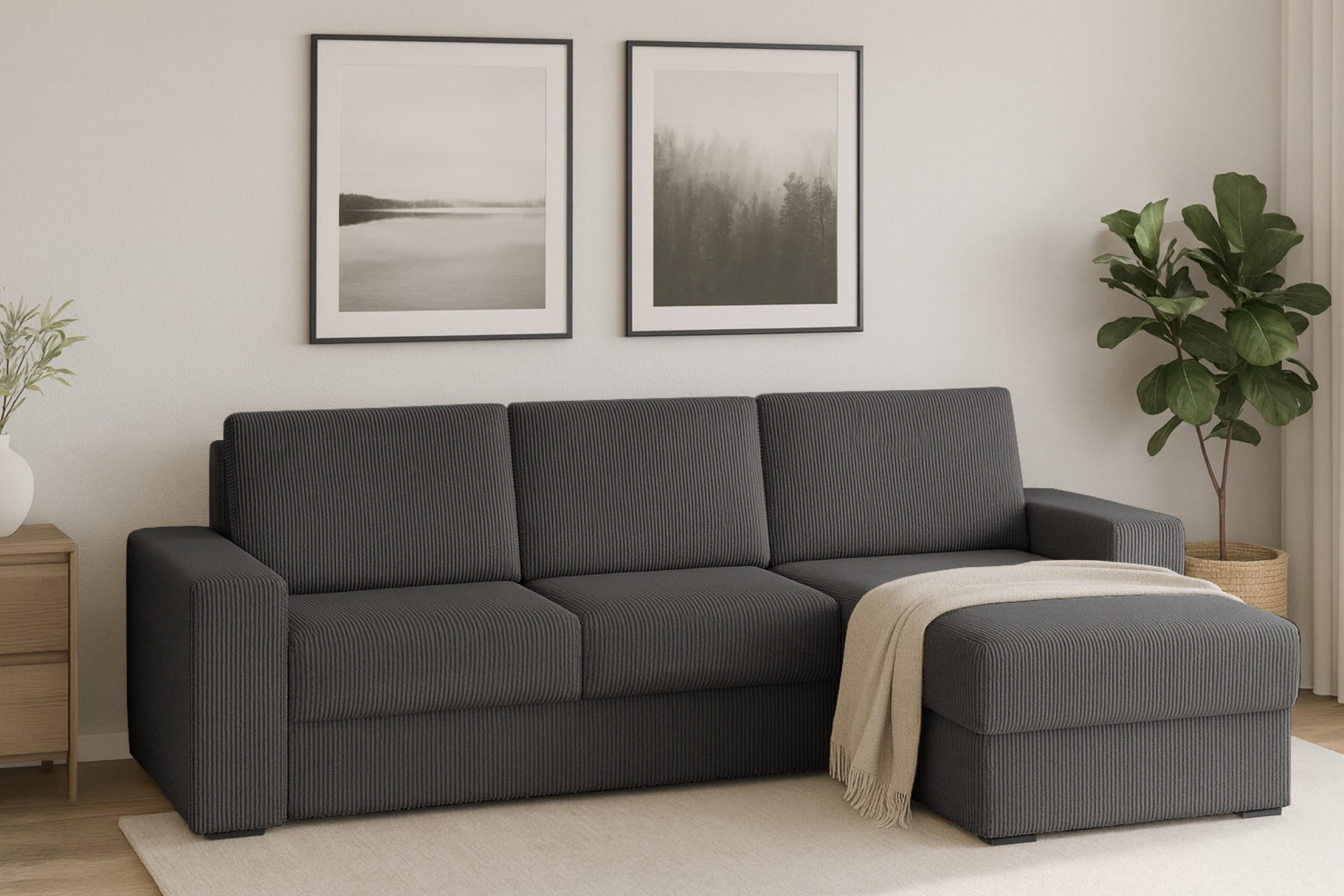ECKSOFA TOCO L 240x145 cm in Cord Anthrazit rechts - Anthrazit, Holz/Holzwerkstoff (240/145cm) - Deine Möbel 24