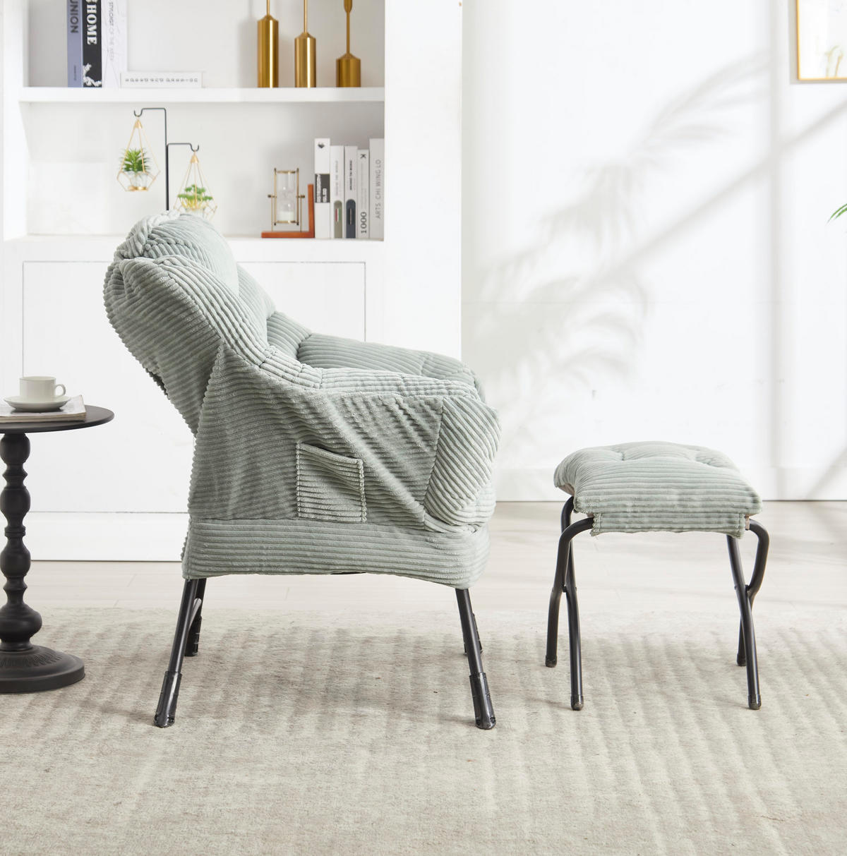POLSTERSESSEL 70/64/95 cm mit Hocker und Seitentasche in Hellgrün - Hellgrün, Textil (69.9/95/64cm) - BEAOK