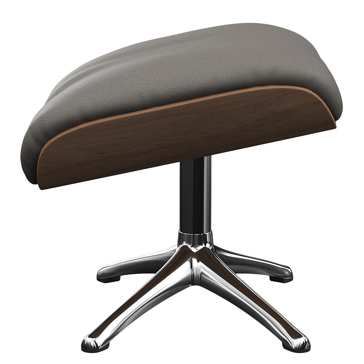 POLSTERHOCKER - Echtleder - Chromfarben/Grau, Leder/Holz (49/39/44cm) - home24