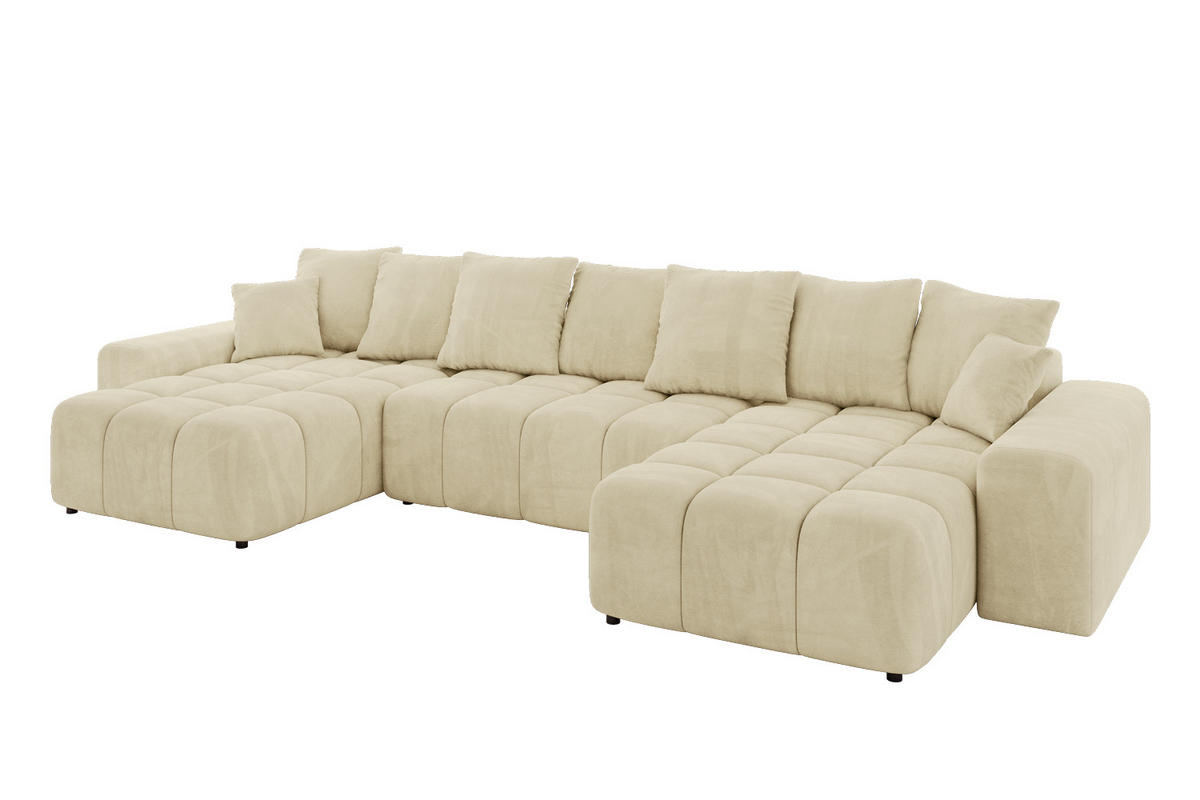 WOHNLANDSCHAFT ENIL-U 390x175x84 Beige Velours - Beige, Holzwerkstoff/Kunststoff (390/84/175cm) - ALTDECOR