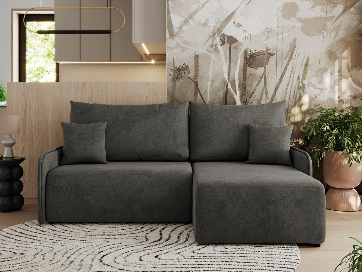 ECKSCHLAFSOFA ARPA L Dunkelgrau Velvet - rechts - Dunkelgrau/Schwarz, Kunststoff/Textil (150/198cm) - MKS